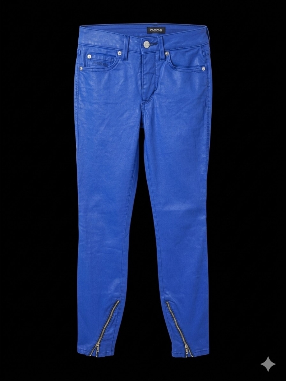 bebe Royal Blue Coated Skinny Jeans with Hem Zippers